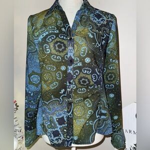 Evelyn vintage Button-Up, darted, fitted Blouse. Great coloring size 4 GUC